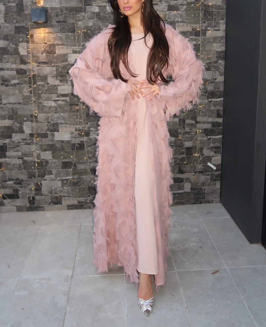 BLUSH FEATHERED ABAYA